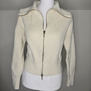 Abercrombie & Fitch Cream Zip-Up Ribbed Sweater Size XS Cotton Blend Tight Knit